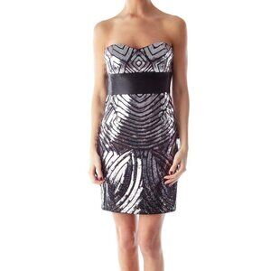 BCBG MaxAzria Black Sequin Silk Ribbon Dress